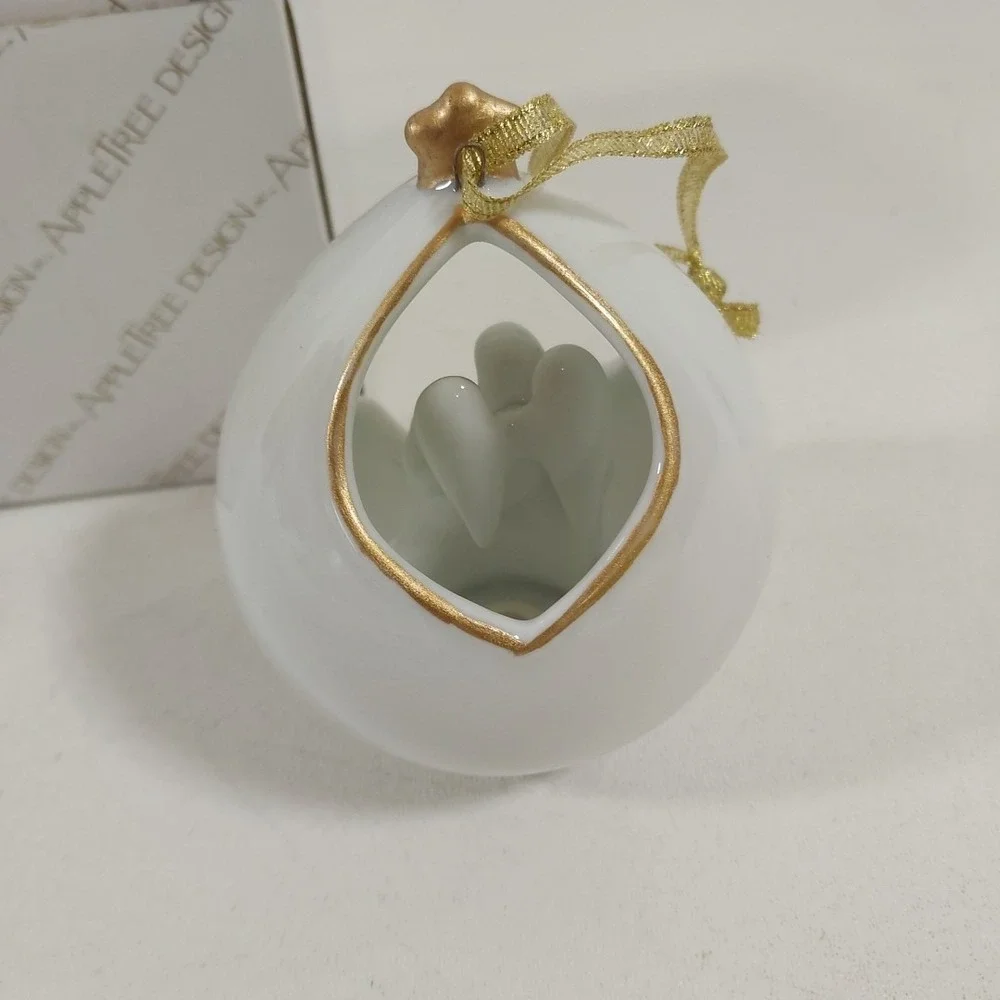 Apple Tree Design Fine Porcelain Angel Guardian‎ Star Gold Christmas Ornament